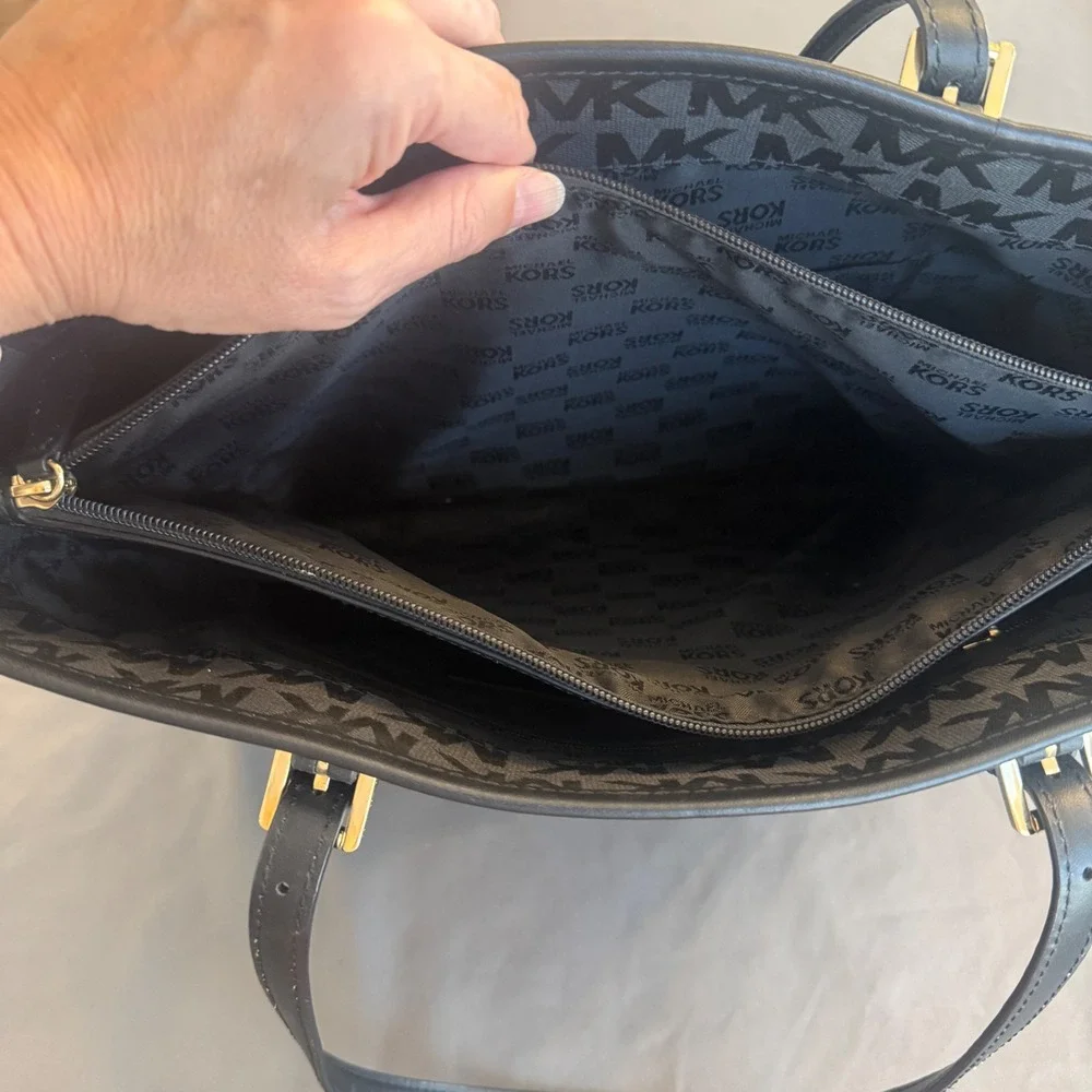 Michael Kors Black‎ MK Monogram Jacquard Tote Shoulder Bag Gold Hardware